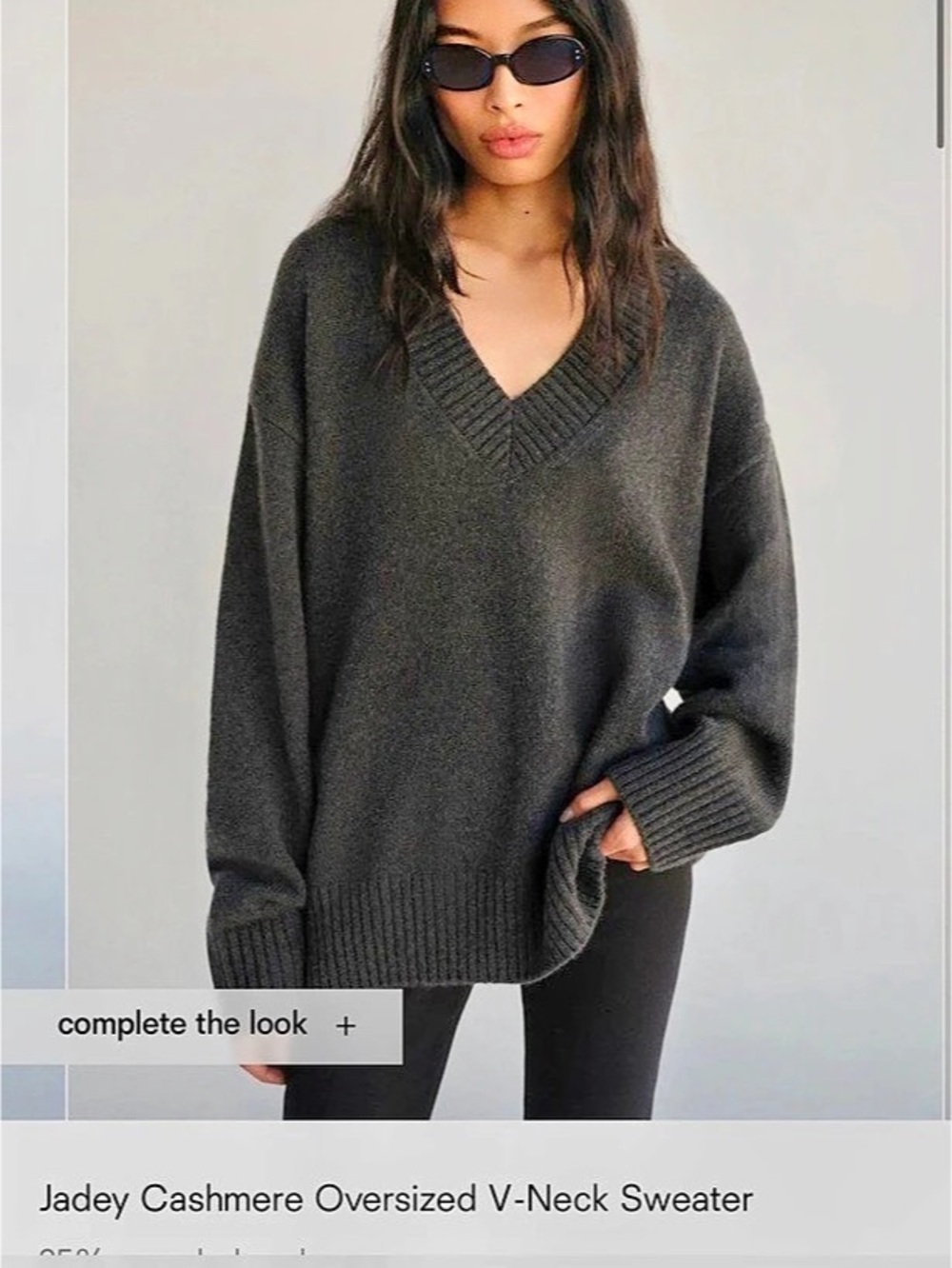 Reformation Jadey Cashmere Oversized V-Neck Sweater Gray XL